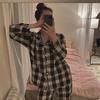 Women's Autumn Plaid Pajama Set: Casual, Comfortable, Thin Style, Lapel Cardigan, Two-Piece for Home