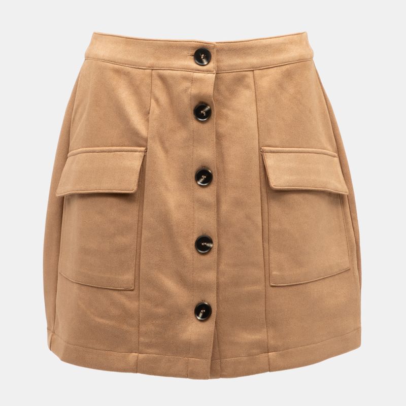 Button Skirt with Pockets Valentina Light Camel Suede Women DEELUXE 74