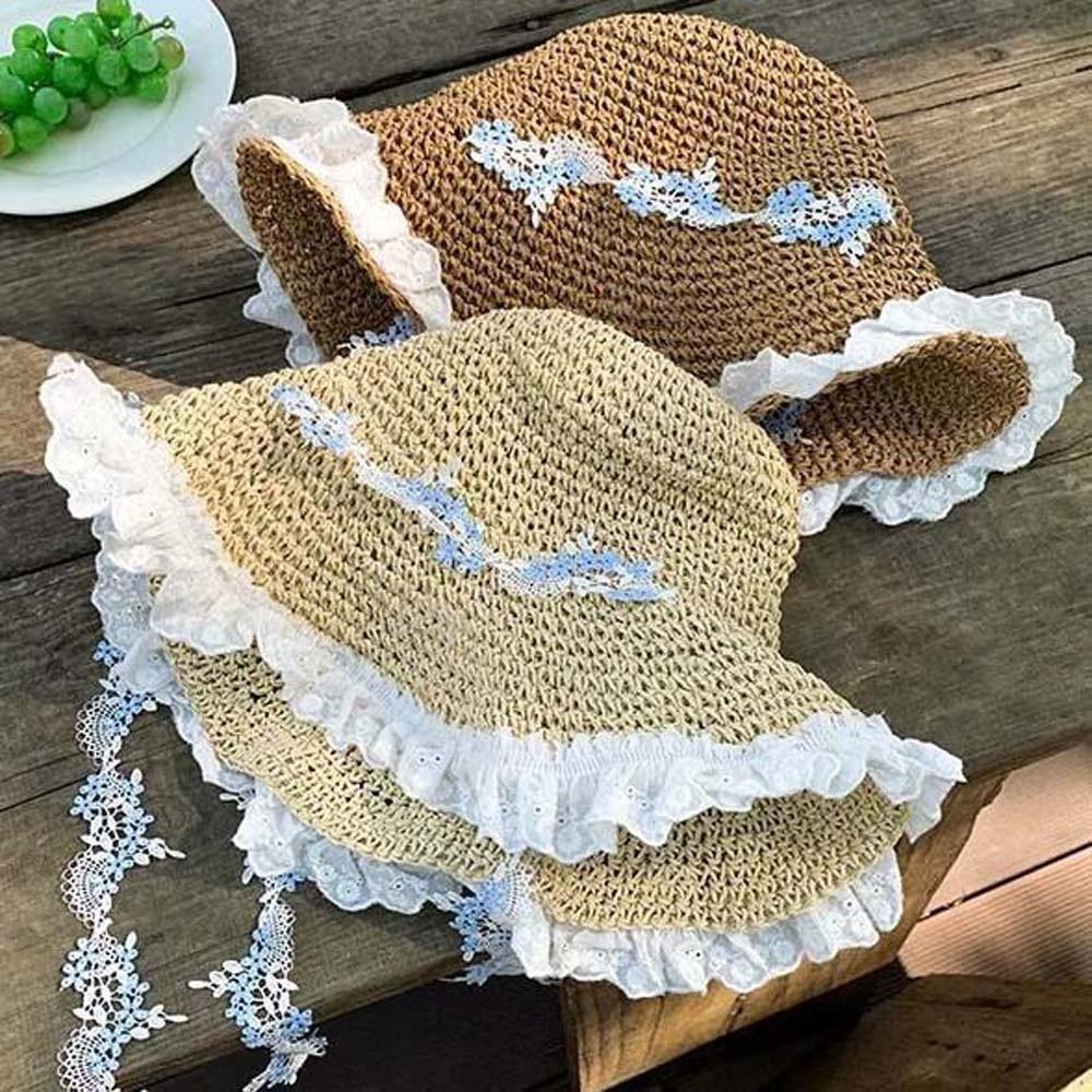 Breathable Vacation Beach Cap with Garland Woven Sun Cap Big Brimmed Straw Hat Masquerade