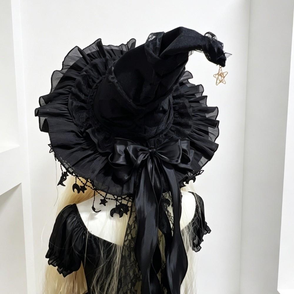 Lace Trim Gothic Hat Wide Brim Cosplay Costume Hat Dramatic Witch Hat Women’s Costume