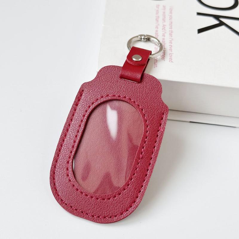 PU Leather ID Badge Holder with Clear Window Detachable Key Ring Anti-fall Card Case for Nurses Students Employees