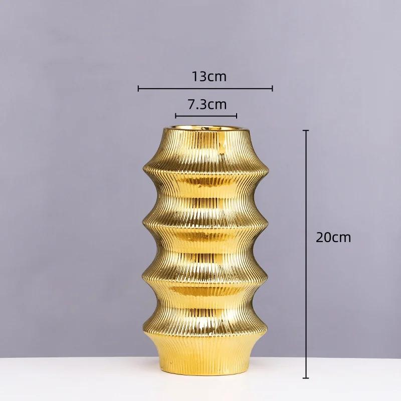 Gold Ceramic Vase Geometric Section Hydroponic Flower Apparatus Floral Arrangement Accessories Terrarium Home Decoration