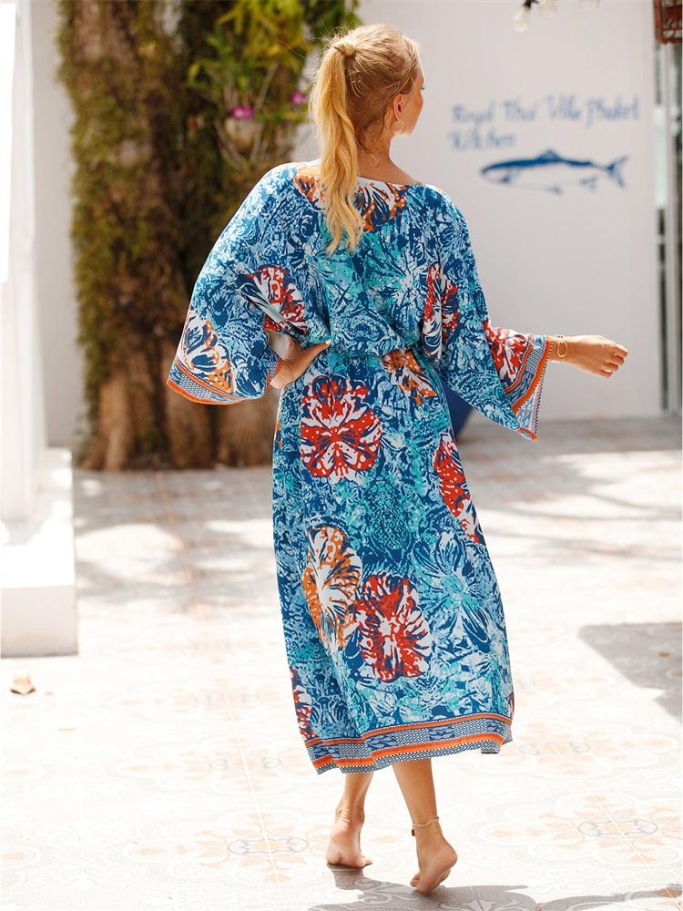 EDOLYNSA 2024 летние сексуальные накидки на бикини с поясом, кимоно, кардиган с принтом, длинный купальник, накидка для женщин, домашнее платье больших размеров Q1512