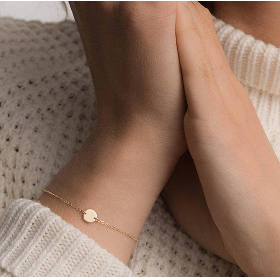 EMANCO Minimalist Initial Custom Charm Bracelets for Women Stainless Steel Bracelet Adjustable Bracelet Jewellery