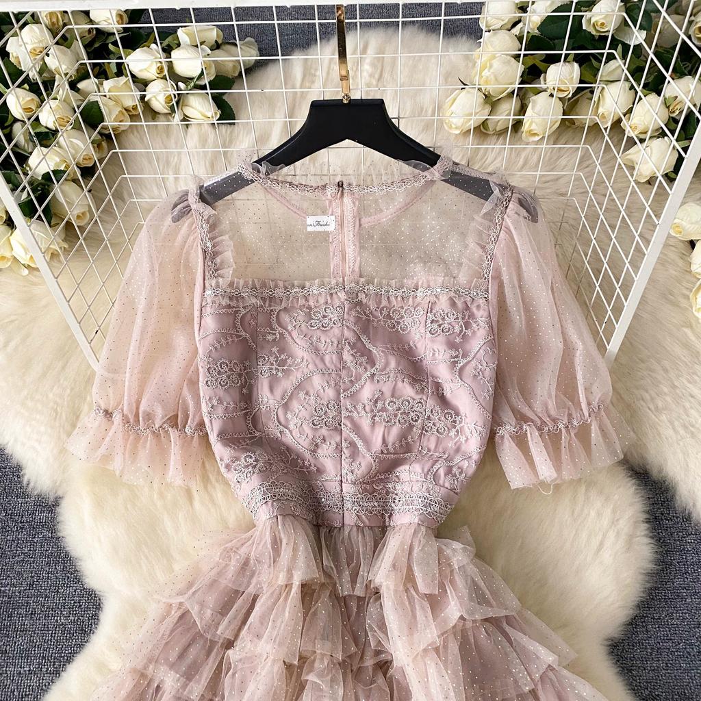 Летние женские элегантные вечерние платья с цветочной вышивкой и тортом