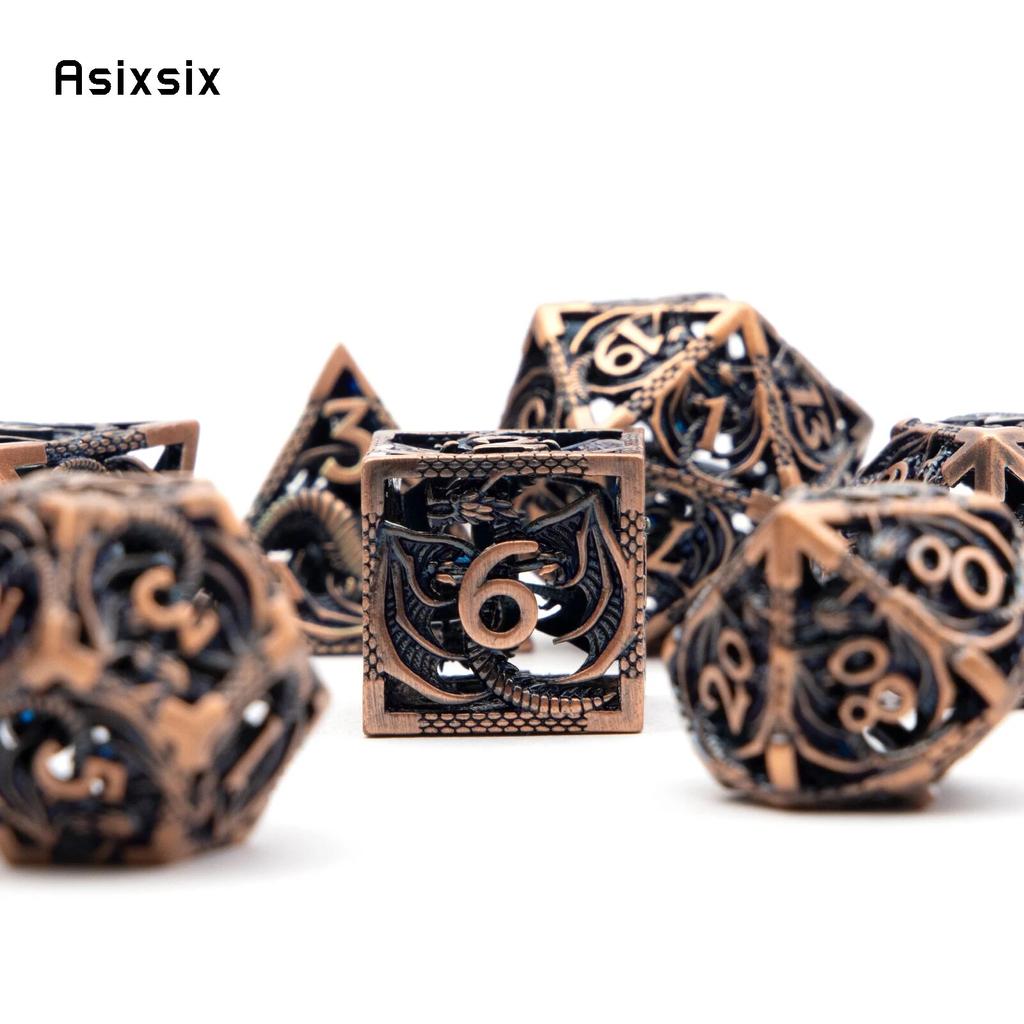 7 шт. медно-черный дракон металлические игральные кости набор полых металлических многогранных кубиков подходит для ролевой ролевой игры, настольной игры, карточной игры