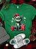 Women Men Christmas Green Cat T-shirt Santa Hat Cat Graphic Tee Shirt Funny Xmas Holiday Short Sleeve Casual Tops Cat Lover Gift