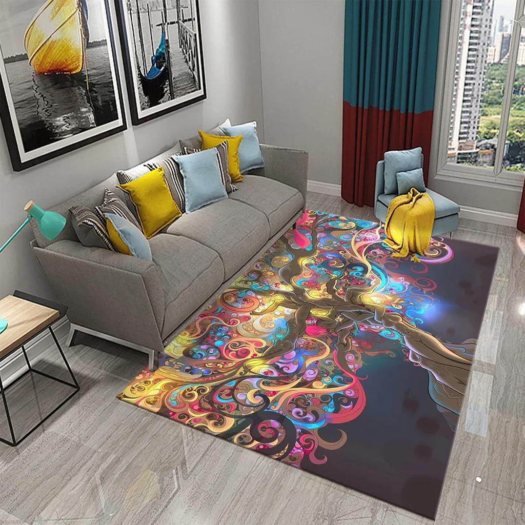 Colorful Tree Abstract Oil Painting Carpet Living Room Bedroom Decor Rug Room Floor Mats Kitchen Bathroom Entrance Non-slip Mats