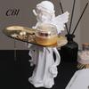 Decorative Metal Tray Angel Figurine Storage Tray, Elegant Jewelry Exquisite Resin Statue Stain-resistant Dish, Desktop Organizer for Rings Necklaces