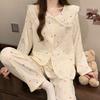 Sweet Cherry Princess Wind Doll Collar Lace Double Pocket Cloud Cotton Long Sleeve Pajamas Women's Loungewear