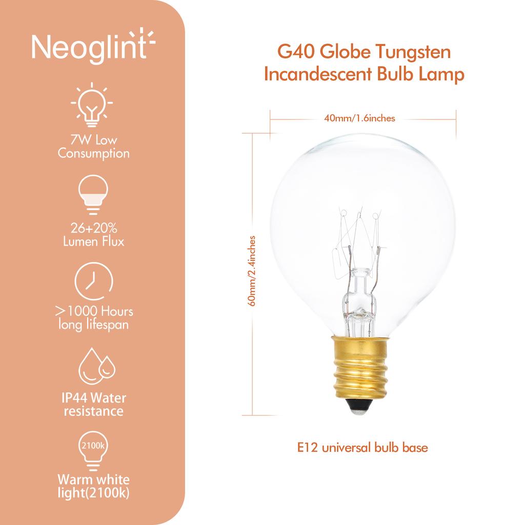 AC230V G40 Globe Вольфрамовая лампа накаливания 25 шт. E12 Цокольный держатель IP44