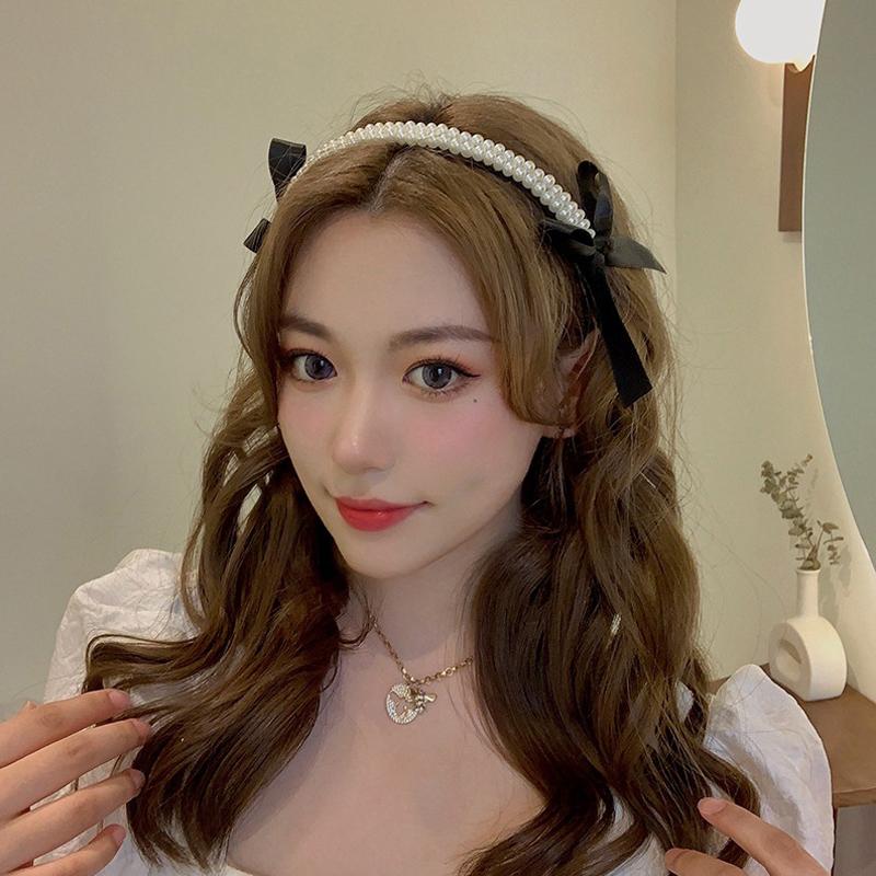 Винтажная французская жемчужина бант повязка на голову для женщин и девочек корейский элегантный черный классический обруч для волос аксессуары для волос