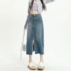 Denim Skirt Women Design High Waist Pockets Straight Vintage Split Mid-Length A-Line Half-Body Versatile Comfortable Fashion Denim Bustier Skirt