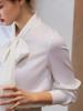 Белая блузка с бантом из ленты в стиле French Chic для женщин, Осень 2025