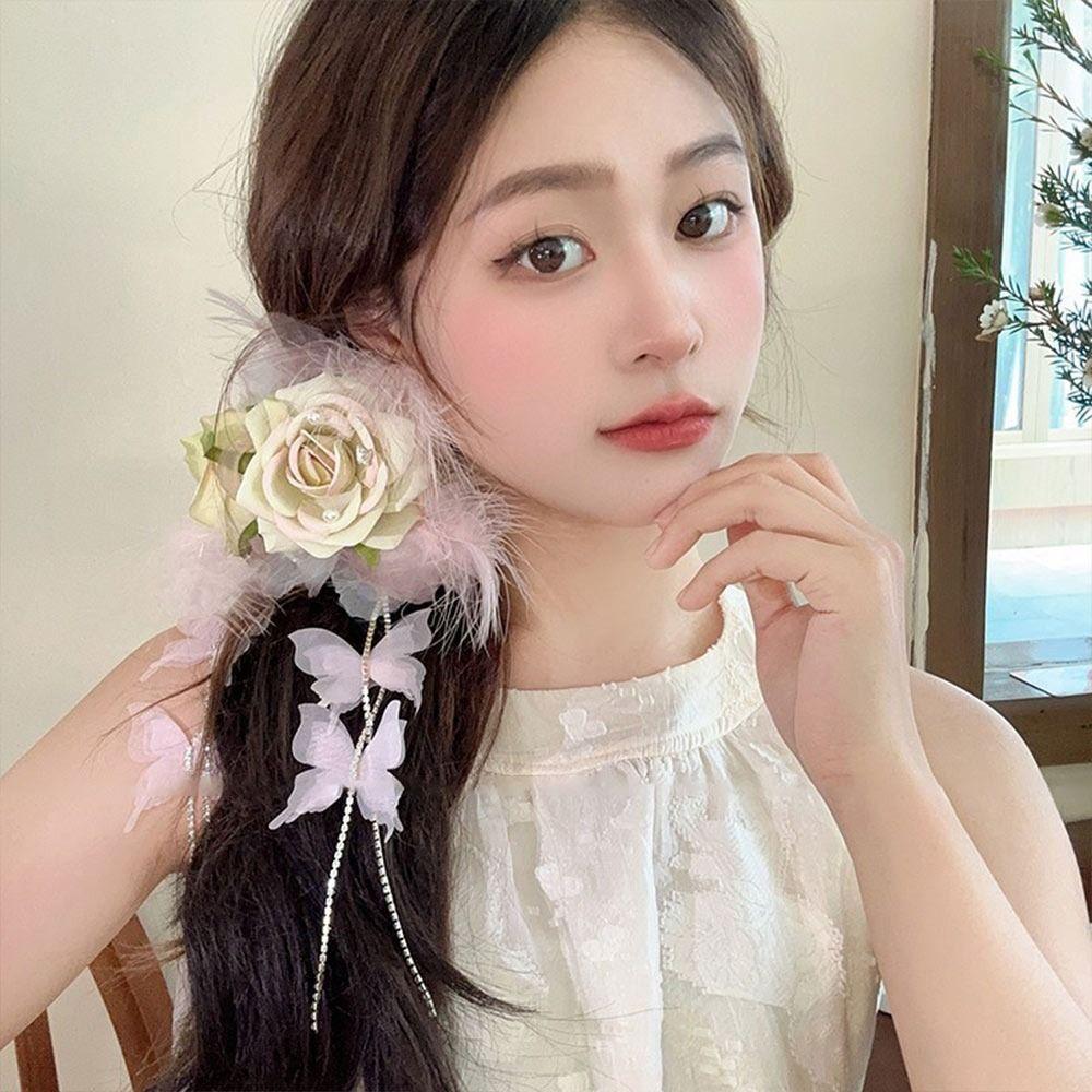 Пышные кисточки для волос, заколки для волос с перьями и цветами, заколки-акулы, модные аксессуары для волос для женщин и девочек