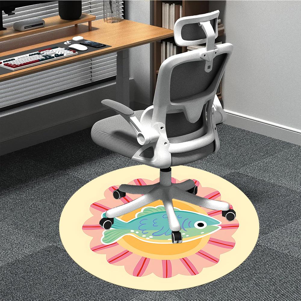 1pc Fish Sunflower Office Round Rug, Non-slip, Soft and Durable Office Rug for Interior Decoration, Perfect for Office, Beautiful Decoration yy2603240
