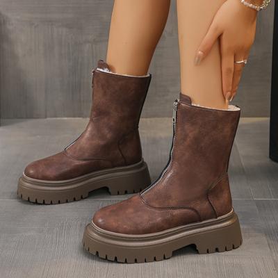 Ботильоны на платформе с мехом, зимние теплые плюшевые кожаные туфли «Челси» для женщин 2025 года, модная повседневная обувь в готическом стиле, массивные ботинки Mujer