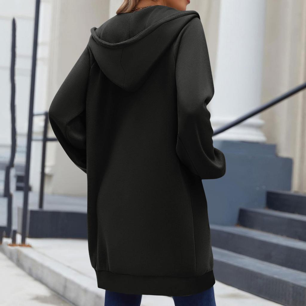 Женская модная повседневная куртка свободного кроя с длинными рукавами и капюшоном на молнии