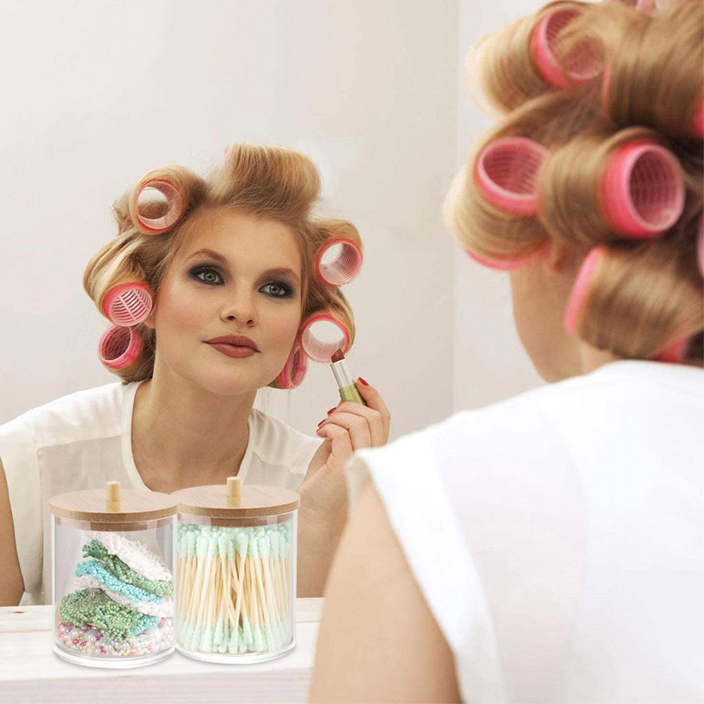 Акриловый ватный тампон для макияжа, органайзер для ванной, ящик для хранения ватных тампонов, косметика, шкатулка для ювелирных изделий, контейнер с бамбуковой крышкой, прозрачная