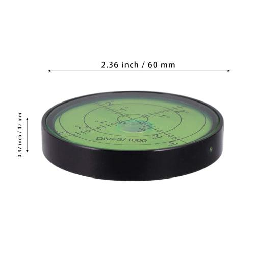 Aluminum High-Precision Horizontal Bubble Level Tool, Round, 2.4 inches (60mm) (Black, Green)
