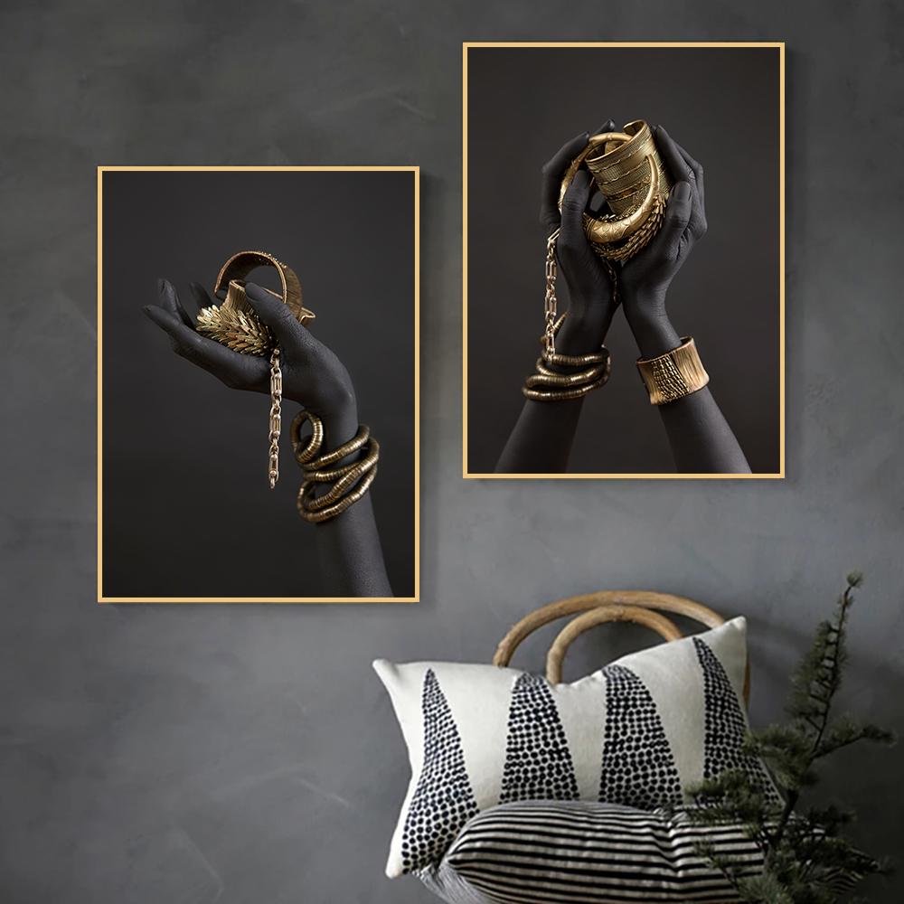 Африканская женщина в золотых украшениях, настенная живопись, постер на холсте и настенные художественные принты для современного домашнего декора без рамки