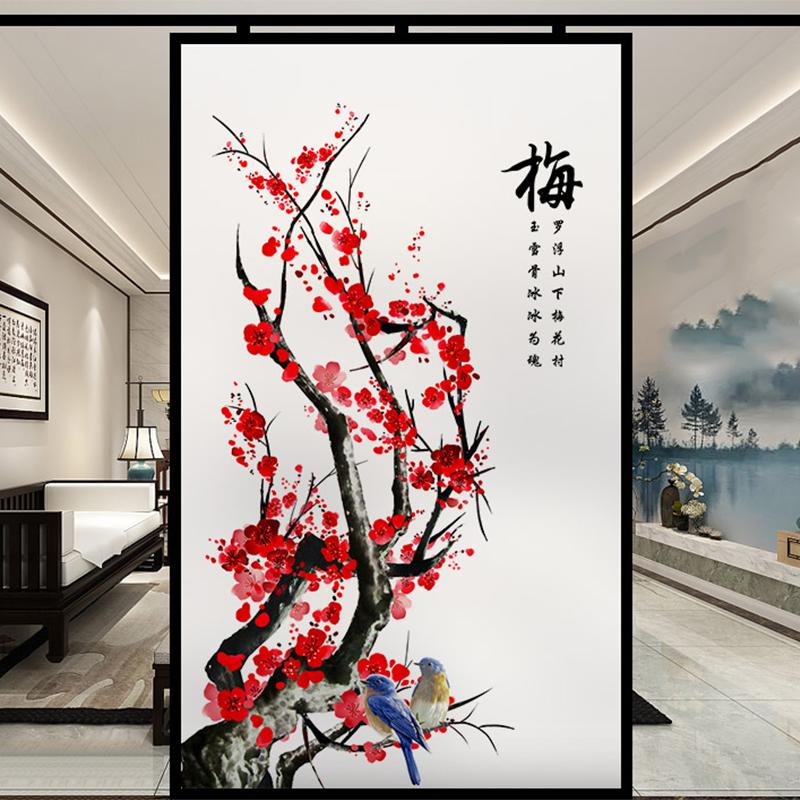 Chinese Ink Bamboo Orchid Flower Painting Glass Film Privacy Windows Film Static Cling Home Decor Stained Window Stickers