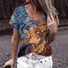 Летний топ с V-образным вырезом и принтом в виде 3D-бабочки, модные повседневные женские футболки с короткими рукавами
