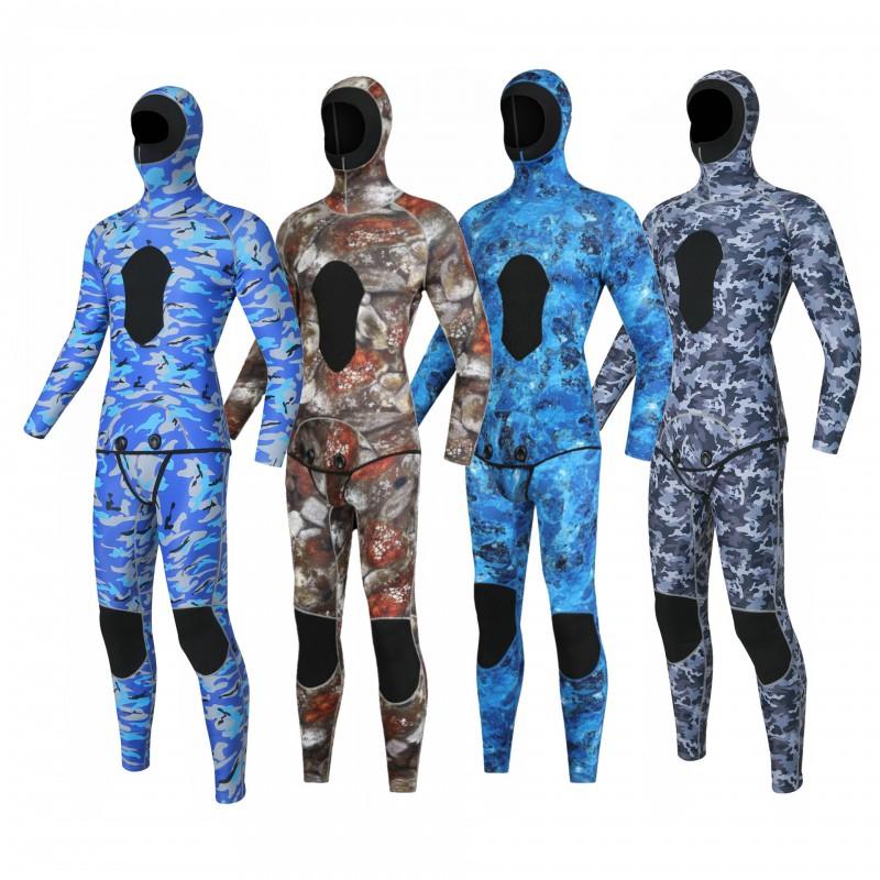 3mm Neoprene Separate Wetsuit Men Women Camo Hooded Freediving Surf Spearfishing Deep Dive Rescue Warm