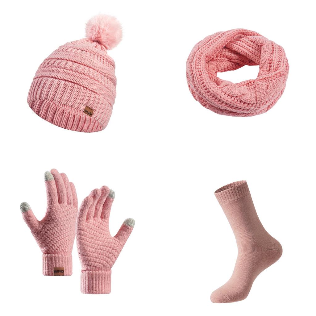 Парная теплая шерстяная шапка, вязаная плюс бархатная утолщенная взрослая шапка, шарф, перчатки, носки, комплект из четырех предметов