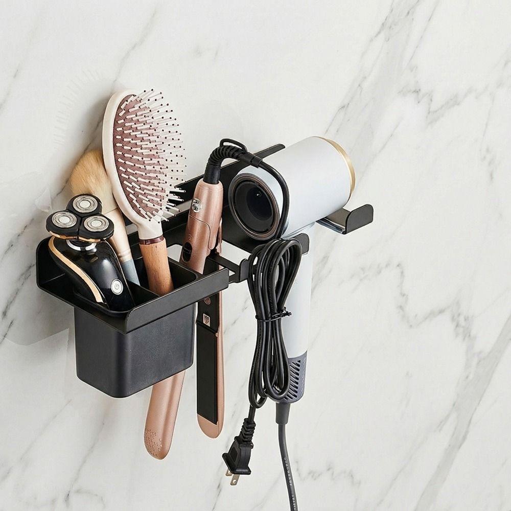 Wall Mounted Hair Dryer Holder Carbon Steel Curling Iron Shelf Toilet Blower Holder  Hairbrush