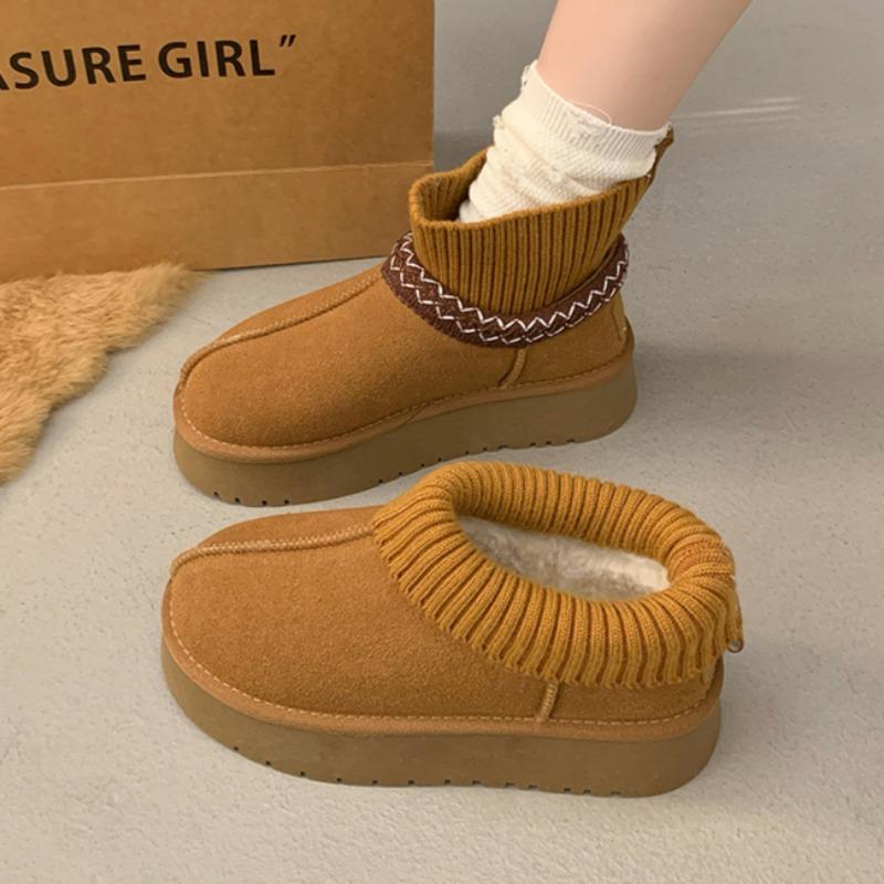 Женские зимние ботинки на платформе с ботильонами на плоской подошве из замши, теплые трикотажные туфли из плюша и хлопка, женская зимняя мода 2025 года, повседневные прогулочные ботинки Mujer