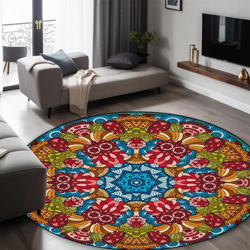 Круглые ковры с коротким ворсом в европейском стиле для украшения гостиной, коврики для декора спальни, ковер противоскользящий, ковер для зоны, персидские напольные коврики