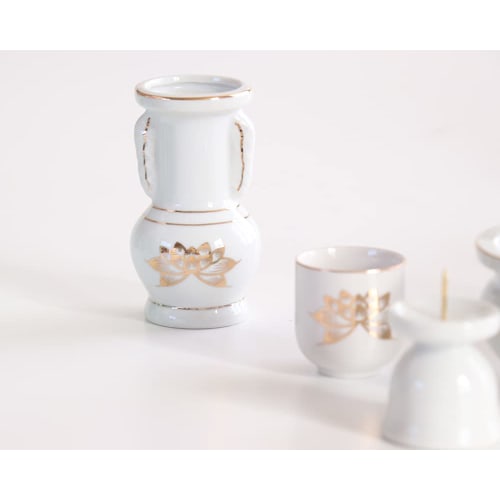 5-Piece Buddhist Altar Set (White Porcelain, Kinren Style) - Includes Incense Burner, Fireplace, Flower Vase, Tea Set, and Buddhist Altar Utensils. In