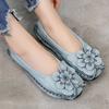 Women Loafers Genuine Split Leather Flat Heels Flower Round Toe Soft Solid Sandals Platform Ladies Shoes