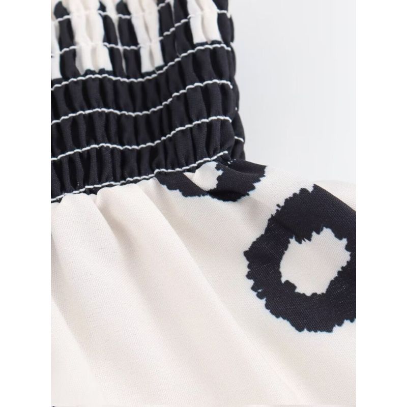 Kaslead New Arrival Women's Clothing Fashion Style Fashion Casual Minimalist Print Smocking off-Shoulder Dress