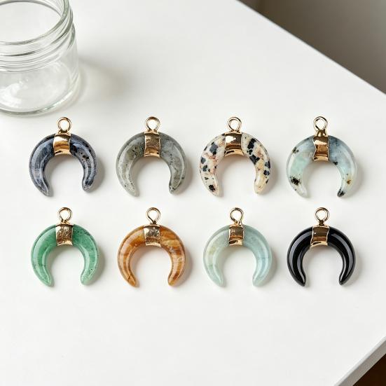 DIY Pendant Gold-Plated Edging Crescent Horn Design Natural Imitation Crystals Jade Necklace Bracelet Earrings Charm DIY Jewelry Making