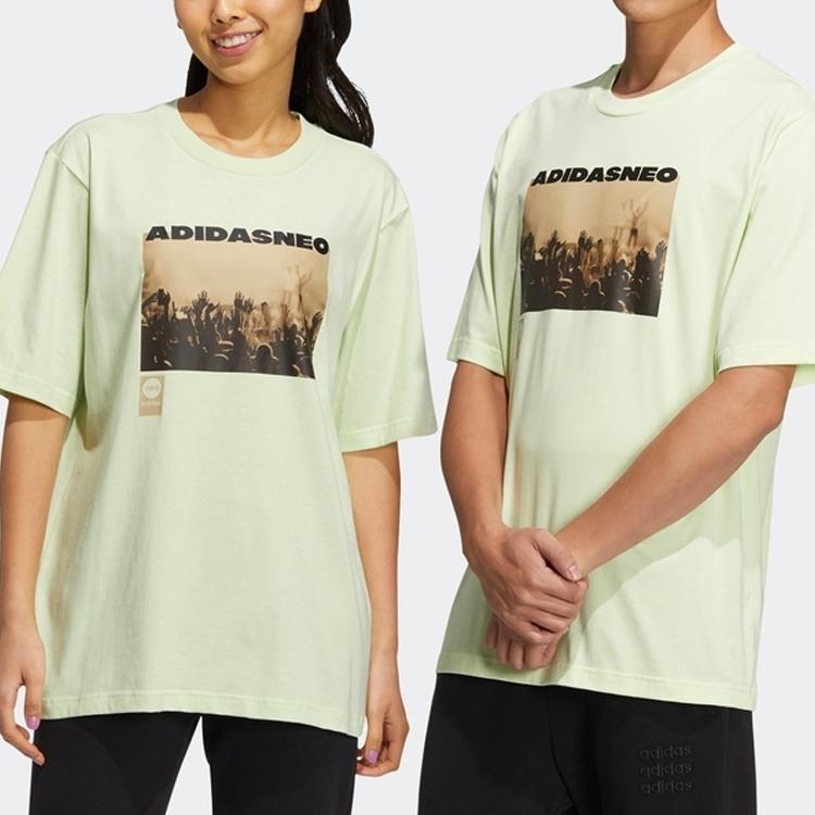 Adidas Спортивная футболка с логотипом Neo Photo Print, топы унисекс кислотно-зеленого цвета HC9745