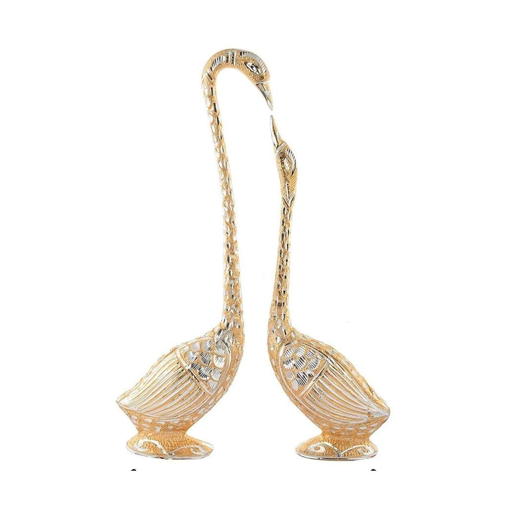Pair of Kissing Duck, Swan Showpiece For Home Decor - 29 Cm (Aluminium, Golden )