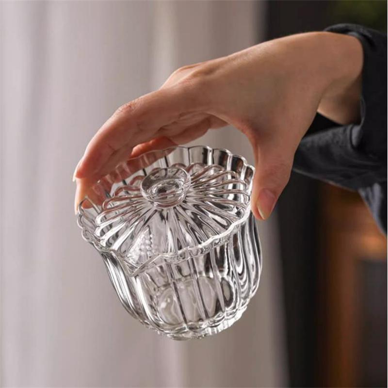 200 мл Стеклянный Гайвань в полоску Высокоборосиликатное Стекло Чашка для чая Пиала для чая Пуэр Чаван Супница для чая Чахай Аксессуар для набора для чая Кунг-фу