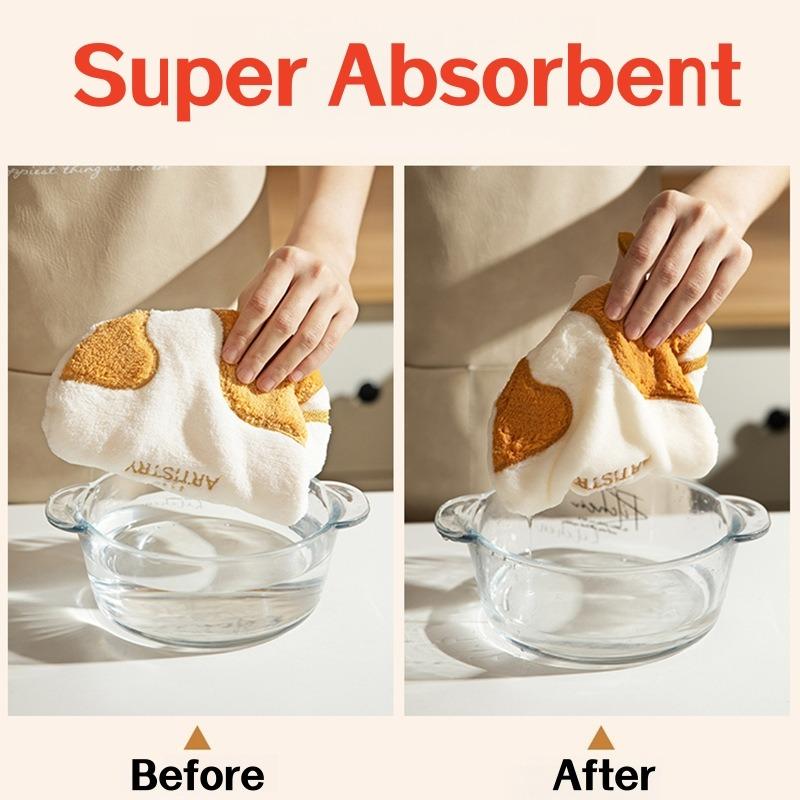 Cute Cat Hanging Towel Absorbent Soft Coral Velvet Hand Towel With Hanging Loop For Kitchen Bathroom Cartoon Kids Wipe Towel