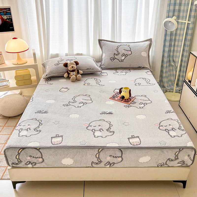 Flannel Fitted Sheet Warm Bedsheet Cartoon Bed Cover Thicken Bed Linen Winter Mattress Protector sabanas (Pillowcase Need Order)