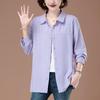 Plus Size Women's Pure Cotton Turn-Down Collar Blouse - Early Autumn Fashion for Middle-Aged Moms