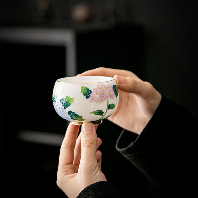 Высококлассная расписанная вручную мастер-чашка керамическая чайная чашка креативная гортензия белый фарфор чашка архата набор для чая кунг-фу персональная чайная пиала