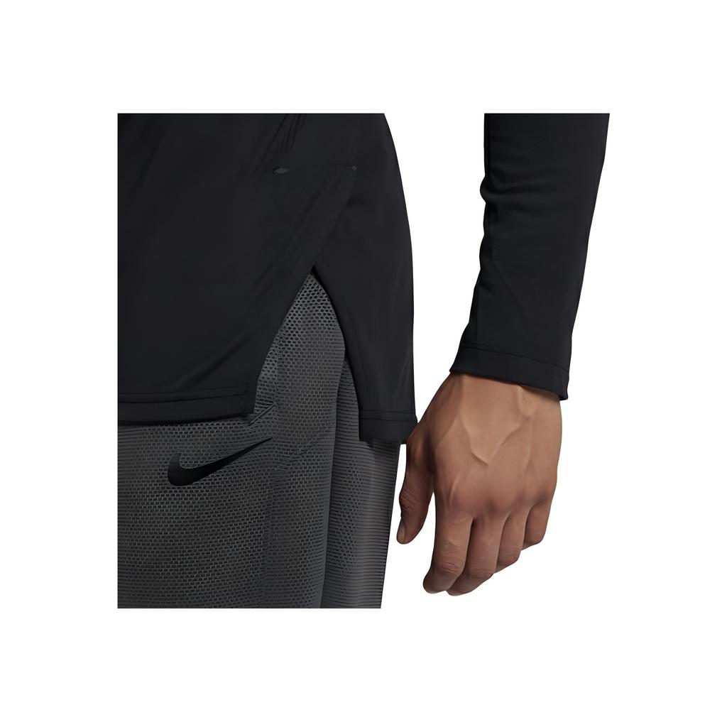 Nike Однотонная спортивная повседневная трикотажная футболка с круглым вырезом и длинным рукавом для мужчин, черные 891602-010