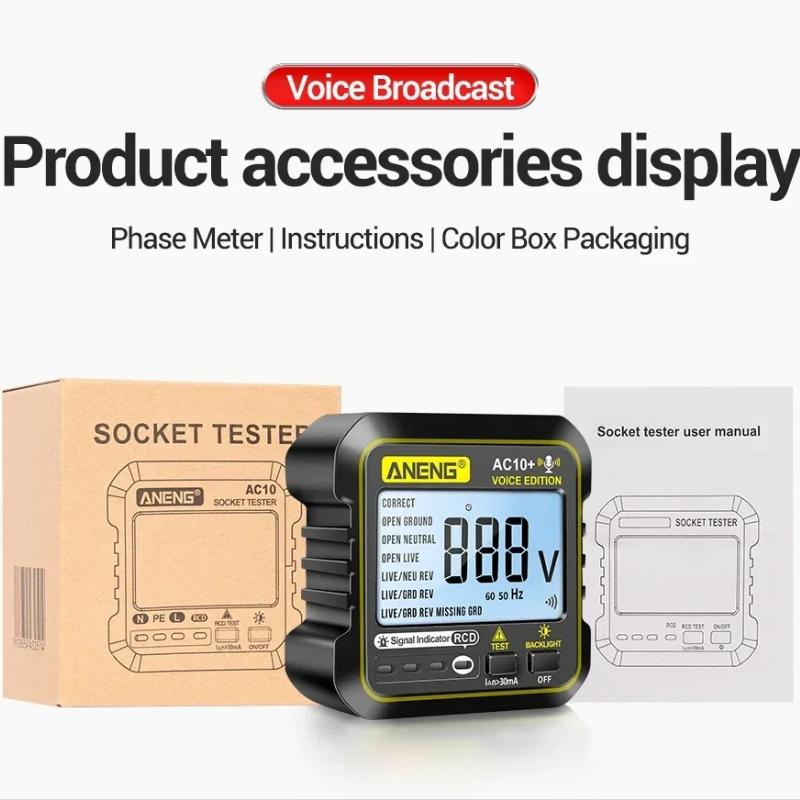 ANENG AC10+ Socket Voltage Tester Pro Circuit Checker Test Detector Polarity Socket Inspector Circuit Checker Leakage Detector with Voice Broadcast