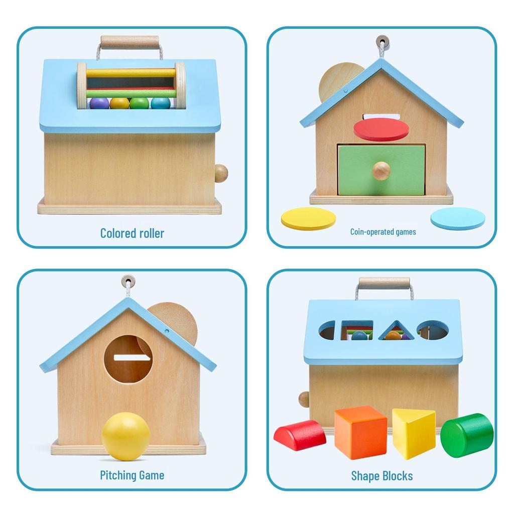 Montessori 4-in-1 Wooden Educational Toy: Coin Drop & Ball Box for Early Childhood Learning