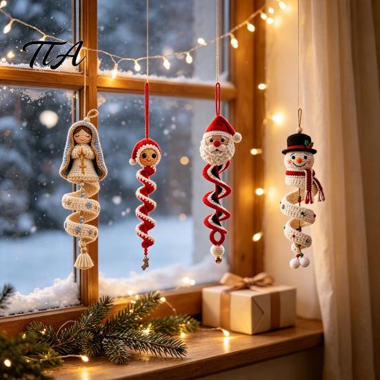 Зимние вязаные поделки для семейного Рождества Спиральный crochet-набор, DIY Снеговик Санта Поделка Значимые ручные подарки Подвесное украшение Елка Украшение камина
