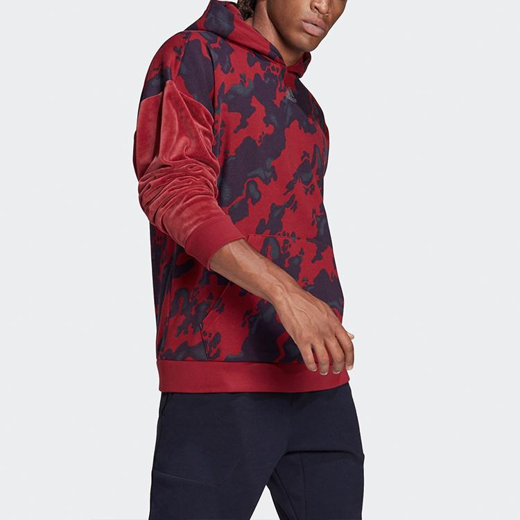 adidas Мужская толстовка с капюшоном Velvet Aop Camo, красная, H25089