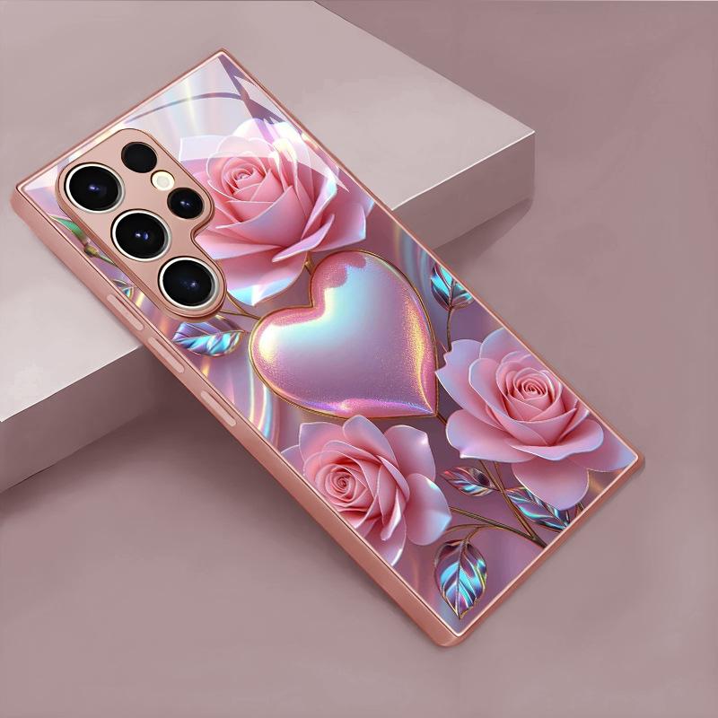 Розовый Розовый Любовь Стекло Чехол для Телефона Подходит для Samsung Galaxy S26 S25 S24 S23 S22 S20 FE Ultra Plus Ударопрочный Задний Чехол