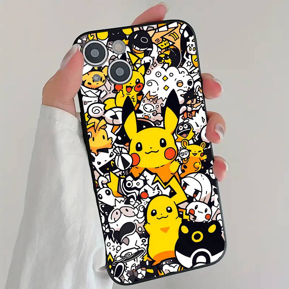 Lovely P-Pikachu Anime Game P-Pokemon Phone Case Cool Black Silicone Soft For IPhone 16 15 14 13 12 11 X XR Plus Pro Max Plus